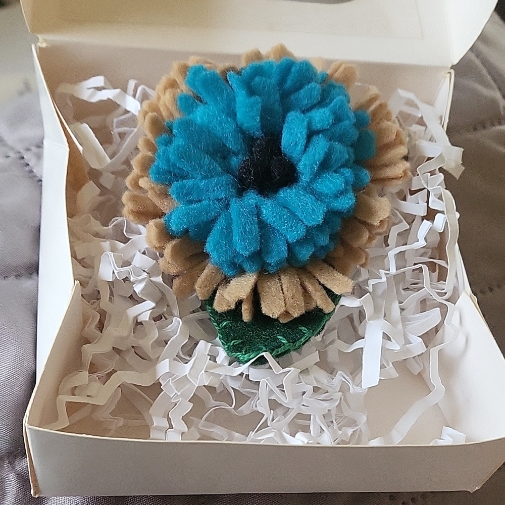 Floral Felt Brooch in Blue and Tan